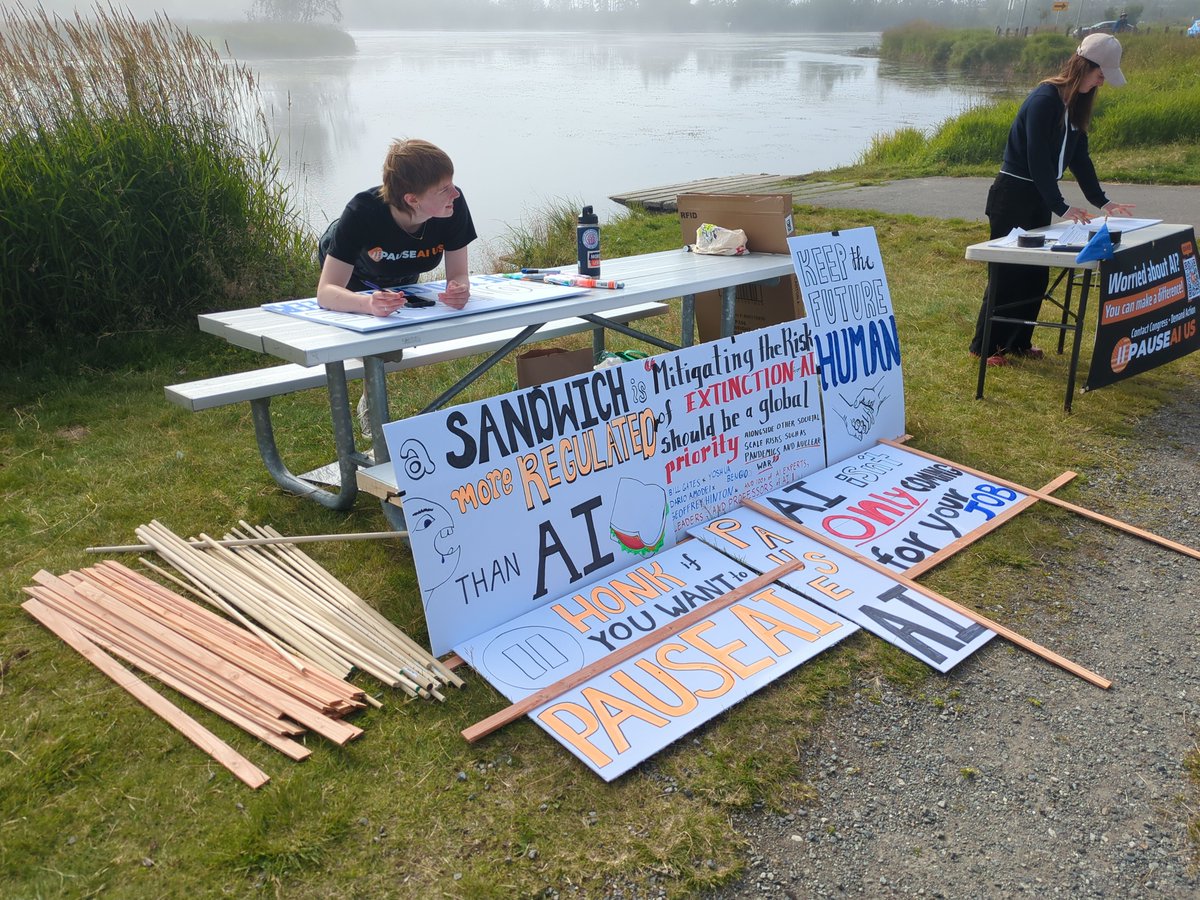 pauseaius's tweet photo. On Monday, PauseAI US Alaska led Alaska's first ever AI Safety protest. We're proud of our local leaders organizing across the country to protect the world from AI danger. Join them in calling for a treaty to pause AI: https://t.co/NDazmJQ1br https://t.co/I0zQcR3aCs