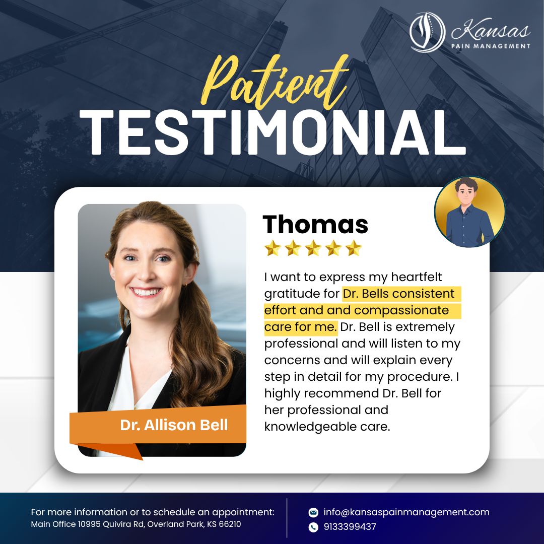 KansasPain's tweet photo. Patient Testimonial Spotlight 📷
At Kansas Pain Management, compassionate care and truly listening to our patients are at the heart of what we do. 📷
We’re grateful to Thomas for sharing his experience with Dr. Allison Bell: https://t.co/wrQyCVL1wD