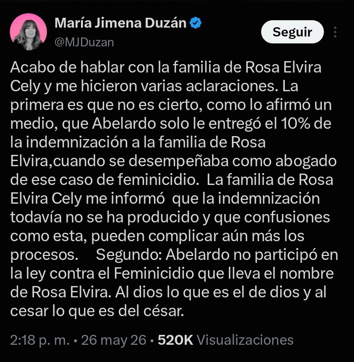 oscarplatap's tweet photo. @MJDuzan Esto lo dice la misma "periodista" que  buscaba likes, con el caso de Rosa Elvira Cely y De La Espriella, tema del que le tocó retractarse, hasta ahí llego su credibilidad... https://t.co/oNYtfSFmbY
