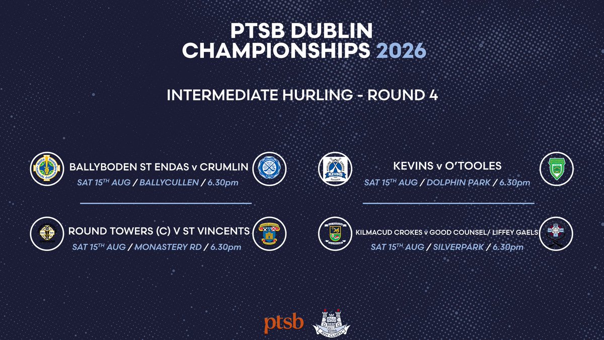 DubGAAOfficial's tweet photo. Check out this week's Round 4 fixtures in the @PTSBIreland Dublin Premier Intermediate &amp; Intermediate Hurling Championships 👇

#PTSBChampionships https://t.co/46UQTfIuYL