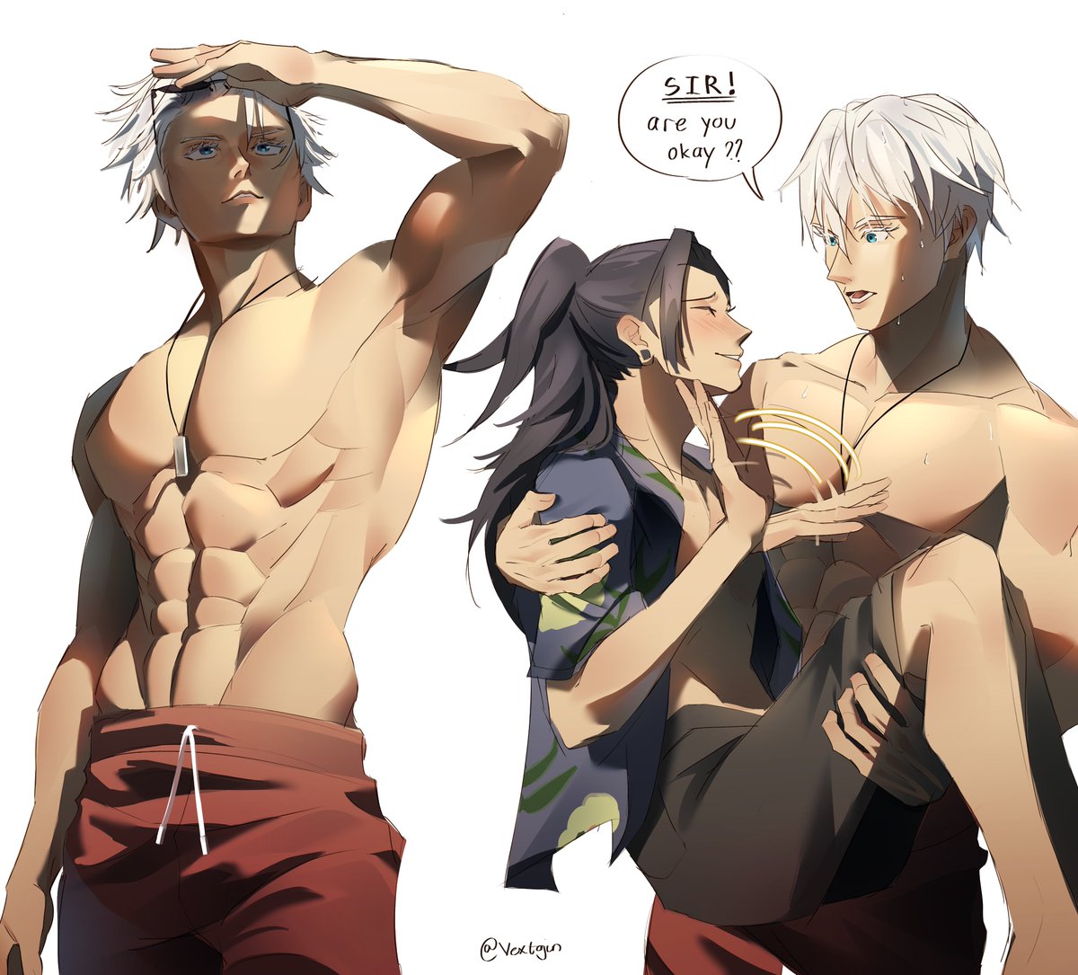vextajun's tweet photo. lifeguard #gojo‼️ do you need help with your beach inconveniences? https://t.co/VGKErbcf64