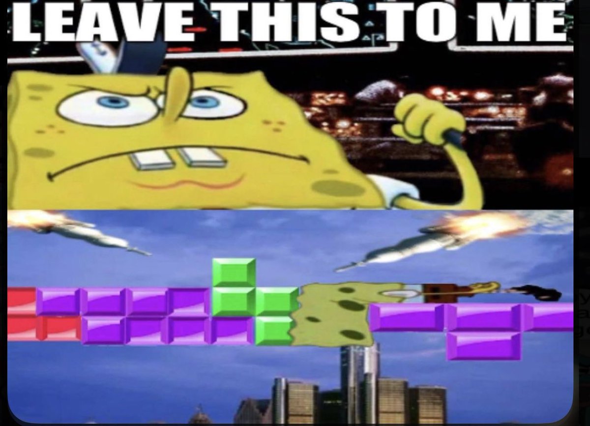 AnimeAbsol's tweet photo. My SpongeBob sidekick coming in clutch when using the Tetris piece against enemy fire https://t.co/xaTM4nPCmP
