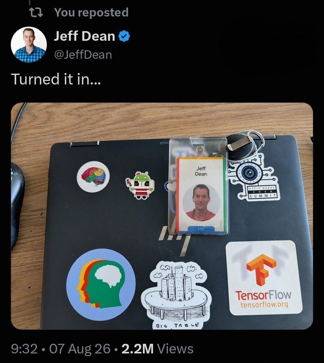 CloudDude_'s tweet photo. In 2011, I emailed @Jeffdean a question about his #MapReduce paper for my second master's project.
I figured I'd never hear back. But two days later he replied...
๐๐ฒ๐ณ๐ณ just replied with one Socratic question:
"๐๐ฐ๐ฏ๐ด๐ช๐ฅ๐ฆ๐ณ ๐ธ๐ฉ๐ข๐ต ๐ธ๐ฐ๐ถ๐ญ๐ฅ ๐ฉ๐ข๐ฑ๐ฑ๐ฆ๐ฏ ๐ช๐ง ๐บ๐ฐ๐ถ ๐ธ๐ข๐ฏ๐ต๐ฆ๐ฅ ๐ต๐ฐ ๐ค๐ฐ๐ถ๐ฏ๐ต ๐ธ๐ฐ๐ณ๐ฅ๐ด ๐ช๐ฏ 10 ๐ฃ๐ช๐ญ๐ญ๐ช๐ฐ๐ฏ ๐ฅ๐ฐ๐ค๐ถ๐ฎ๐ฆ๐ฏ๐ต๐ด (๐ฐ๐ง ๐ด๐ข๐บ, 10๐ ๐ฃ๐บ๐ต๐ฆ๐ด ๐ฆ๐ข๐ค๐ฉ) ๐ข๐ฏ๐ฅ ๐ต๐ณ๐ช๐ฆ๐ฅ ๐ต๐ฐ ๐ฅ๐ฐ ๐ช๐ต ๐ฐ๐ฏ ๐ข ๐ด๐ช๐ฏ๐จ๐ญ๐ฆ ๐ฎ๐ข๐ค๐ฉ๐ช๐ฏ๐ฆ."
The whole case for distributed computing in one sentence.
15 years later he leaves google after building MapReduce, Bigtable, Google Brain, and TensorFlow.
#DistributedSystemLegend