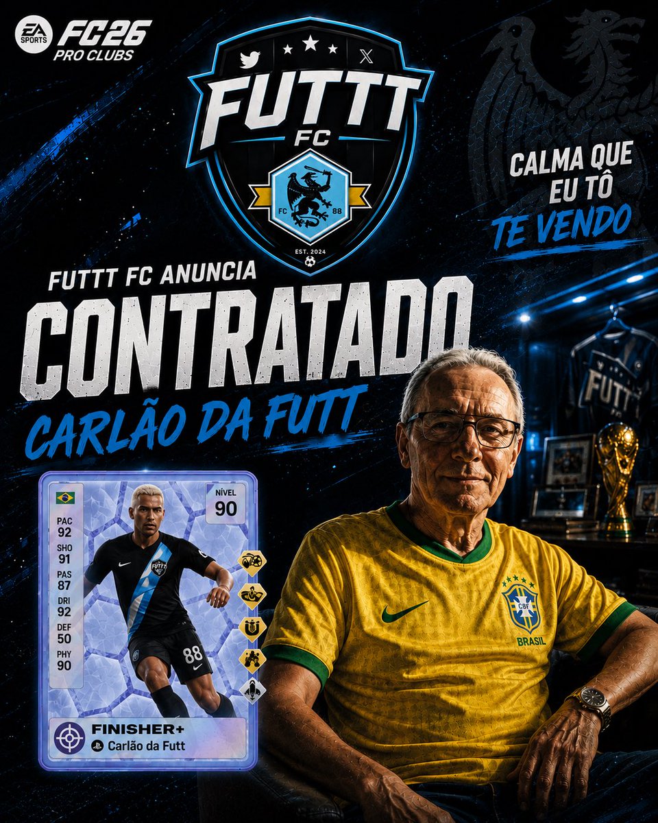 FutttFC's tweet photo. Nosso primeiro contrato. 🚨

-Passe
-Visão de jogo
-Drible objetivo 

Mas não serve, é low profile…

@Carlaodafutt_ é Futtt FC. 💙🏆 https://t.co/C1huOqzSen