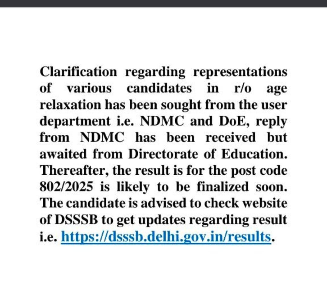 Komal34306261's tweet photo. DSSSB Post Code 802/2025 का result जल्द finalize होने की जानकारी दी गई है। Candidates बेसब्री से result का इंतज़ार कर रहे हैं। कृपया बताएं, result की exact date कब तक घोषित की जाएगी? @dsssb_delhi

#DSSSB #DSSSB8022025 #DSSSBPRT #Result
@gupta_rekha https://t.co/727ESzi7fa