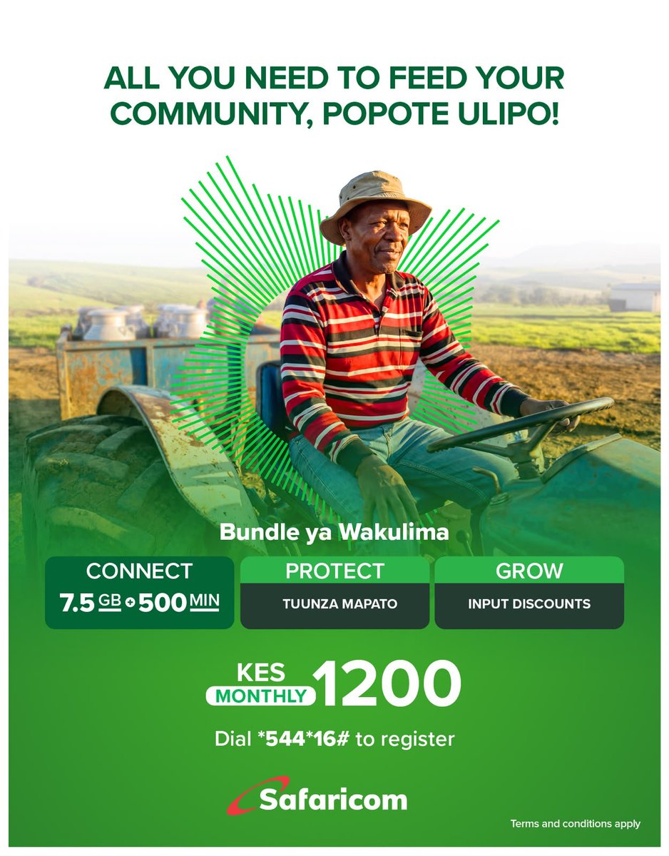 VincentAteya's tweet photo. Wakulima mpo? Safaricom inawajali...@SafaricomPLC
Fanya hivi dial *544*16# upate bundle zako....kwani ni kesho? 
#BundleYaWakulima 
#SafaricomPopoteUlipo
#PataMoreNaSafaricom https://t.co/RBlhTYEenH