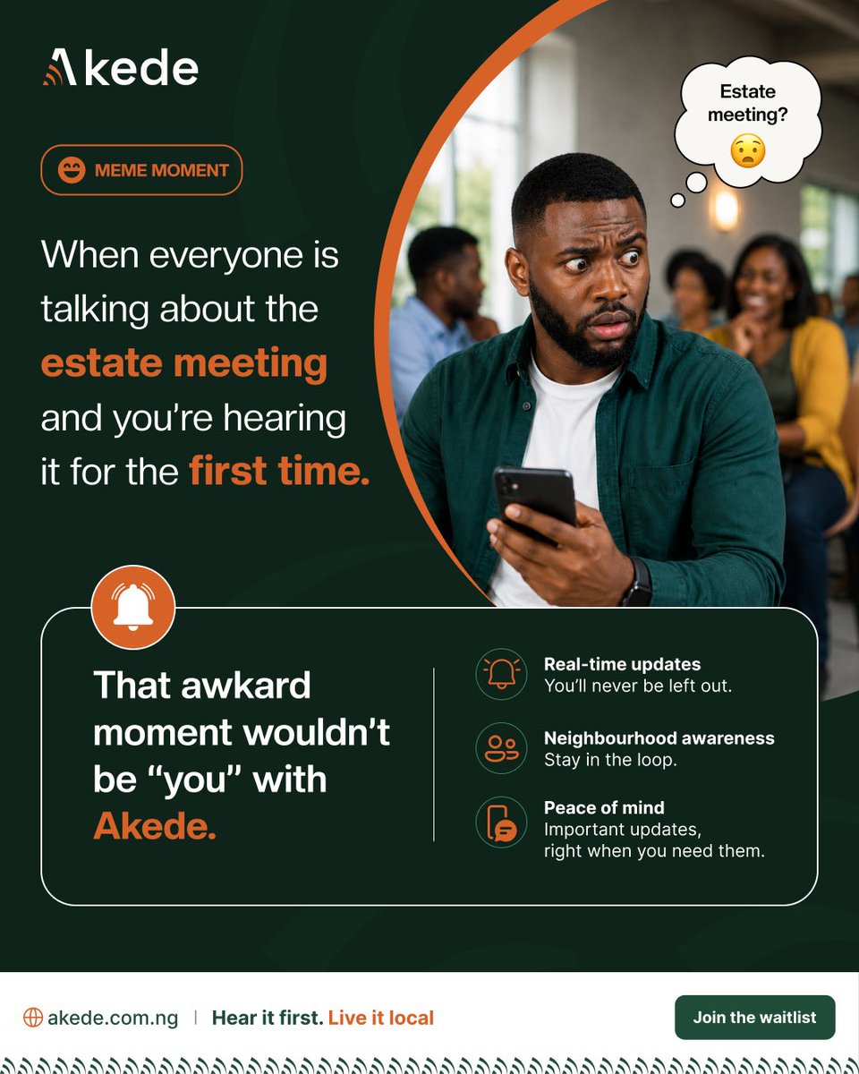 akede_app's tweet photo. That awkward moment when everyone is talking about an important neighbourhood update… and you’re hearing it for the first time. 😭😂

With Akede, you don’t have to depend on gist or find out late.

#Akede #localupdates #communityinformation https://t.co/i9KOoHd9n1