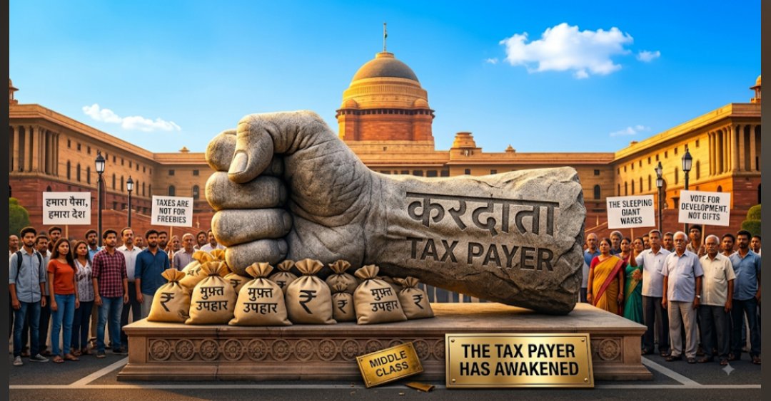vikantsahay's tweet photo. Politicians shower freebies on everyone while treating taxpayers like an infinite ATM. They think we are divided and silent, but the #middleclass is a sleeping giant. Once taxpayers vote as one bloc, politicians will remember who keeps the country running. #Taxpayer #middleclass https://t.co/aaitYDSJnj