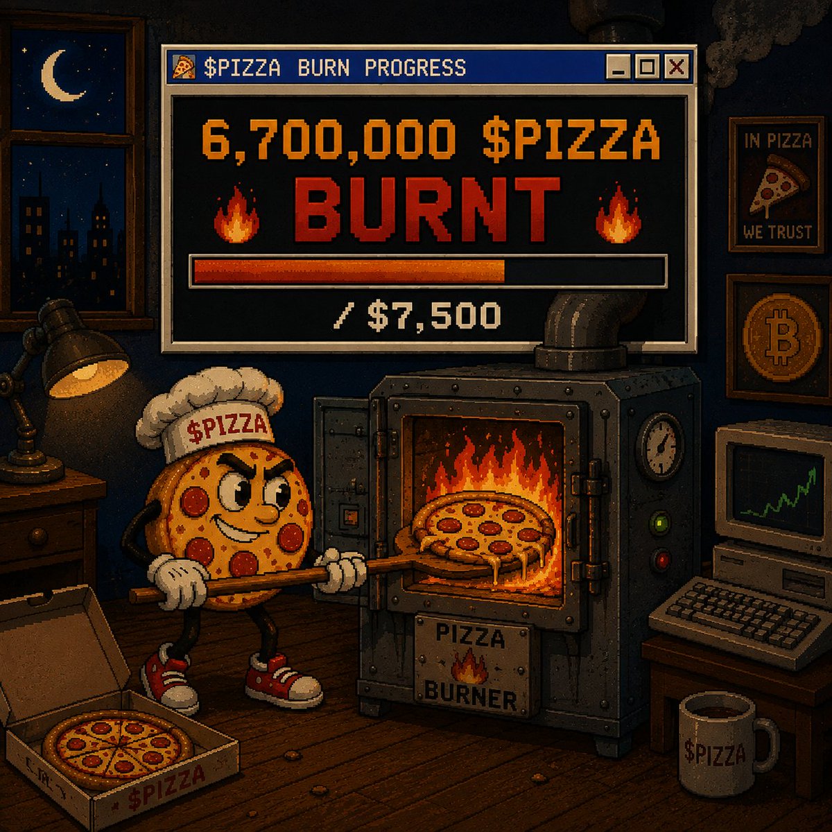 PizzaBTCB's tweet photo. 6,700,000 $PIZZA just went in the oven.

~$7,500 worth. 

gone, never coming back out. https://t.co/MD8c2HAGLQ