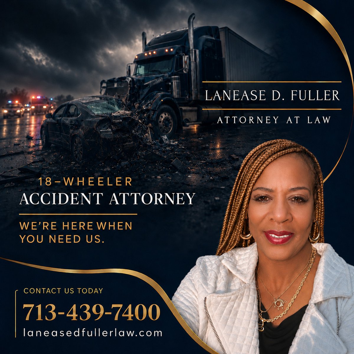 Attorney_Fuller's tweet photo. Lanease D Fuller Law is a Houston-based attorney specializing in representing clients involved in 18-wheeler accidents. With a focus on personal injury cases, she is dedicated to fighting for her clients' rights.

https://t.co/Ydr9Pr31f4

#HoustonAttorney #18WheelerAccident https://t.co/0bepsxftnj