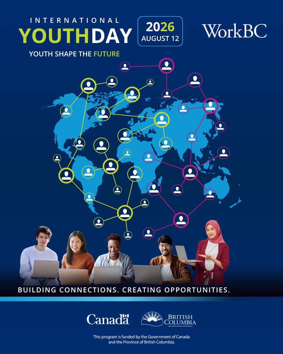 WorkBC's tweet photo. It's International Youth Day! 🌎

WorkBC supports youth in achieving their goals through services that help them build skills, make connections, explore careers and access opportunities.

Contact your local WorkBC Centre to get started.

#WorkBC #InternationalYouthDay #YouthDay https://t.co/1iveaC56r8
