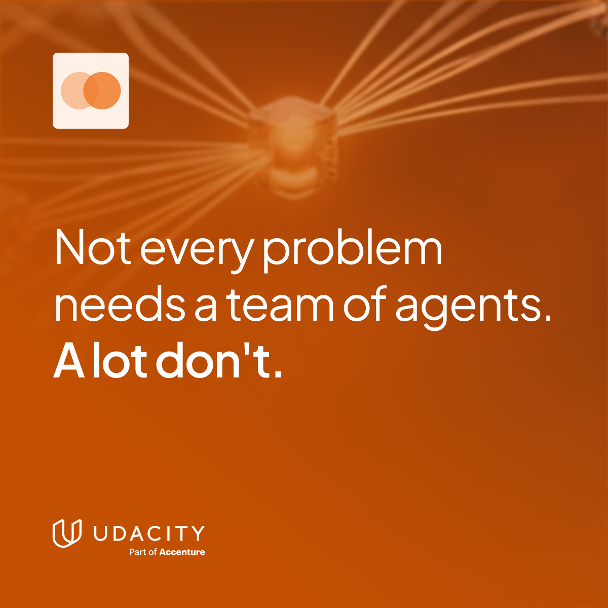 udacity's tweet photo. Multi-agent systems are having a moment, and plenty of them shouldn't exist.

Every agent you add brings coordination, handoffs, and failure modes the single-agent version never had, and a lot of problems come out better with one well-engineered agent than five loosely coordinated ones. The judgment call is knowing when the added complexity pays for itself; when it does, the hard parts are the unglamorous ones: scoped roles, structured handoffs, agents you can hold accountable.

You design that tradeoff, and build it with the Claude Agent SDK, in the new AI Engineering with Claude Nanodegree program.

Learn More: https://t.co/qrwYeDg0vZ

#AgenticAI #Claude #MultiAgent #AIEngineering