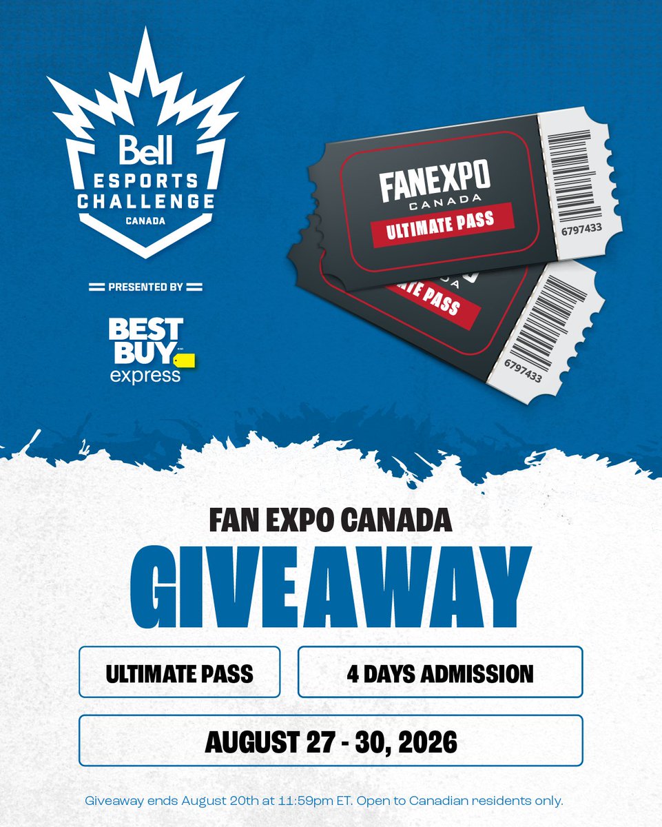 TorontoKOI's tweet photo. 🎫 @FANEXPOCANADA TICKET GIVEAWAY 🎫

We've got TWO 4-Day Ultimate Passes for one lucky winner! Here's how to enter: 

✅ Follow @Bell &amp; @TorontoKOI 
💜 Like and RT this post 
👥 Tag the friend you'd bring with you 

#BellEsportsChallenge2026 | #BestBuyExpress https://t.co/TRH5B77lbD