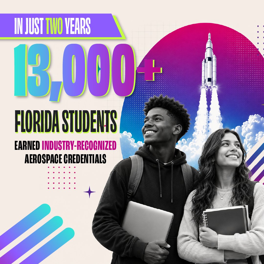 SpaceFlorida's tweet photo. In just two years, the Space Florida Academy Program has helped nearly 13,000 Florida students earn industry-recognized aerospace credentials. And we're just getting started! 
https://t.co/J8SwSFuGzd https://t.co/lpNgs65bEG