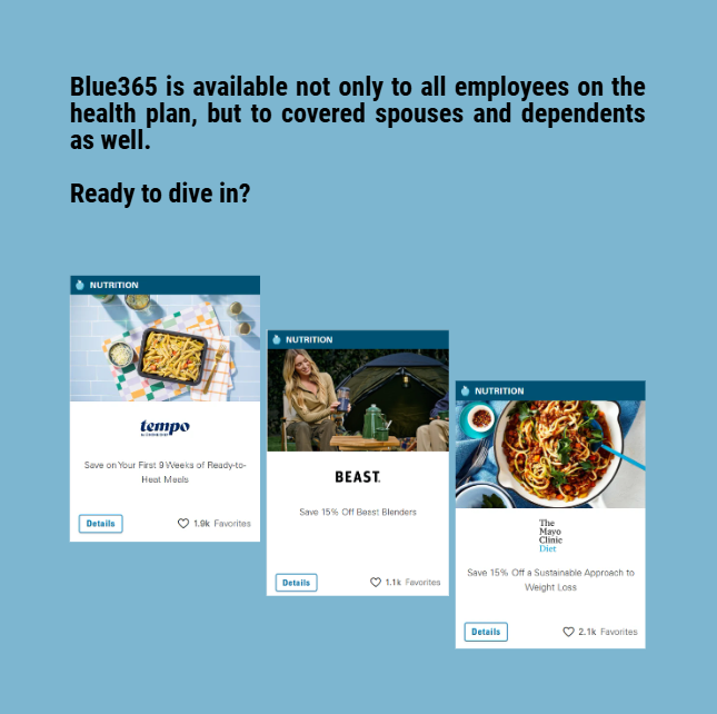 benefitssd's tweet photo. Blue365 is available to all employees and covered spouses and dependents enrolled in the #SouthDakota state health plan! Visit https://t.co/xqO3RdsC7C to learn more!

#blue365 #mealplans #healthrecipes #wellbeing #healthcare https://t.co/lfxxmZjkI3
