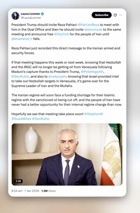 BehrouzJune's tweet photo. #laura_loomer توصیه #لارا_لومر به #ترامپ: با #شاهزاده_رضا_پهلوی ملاقات کن https://t.co/rZs0lyNphQ