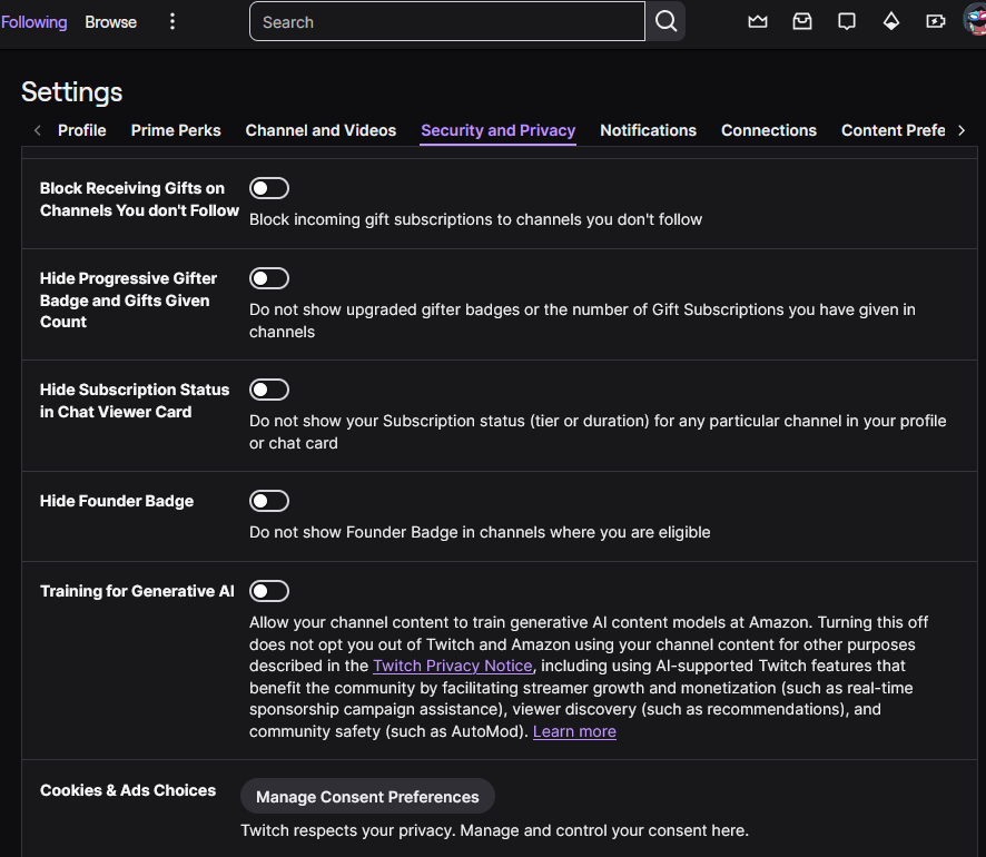 TidyWire's tweet photo. You find it here in your settings. Since Twitch themselves couldn't be bothered to actually tell you where the option is. https://t.co/vJqGBzahIi
