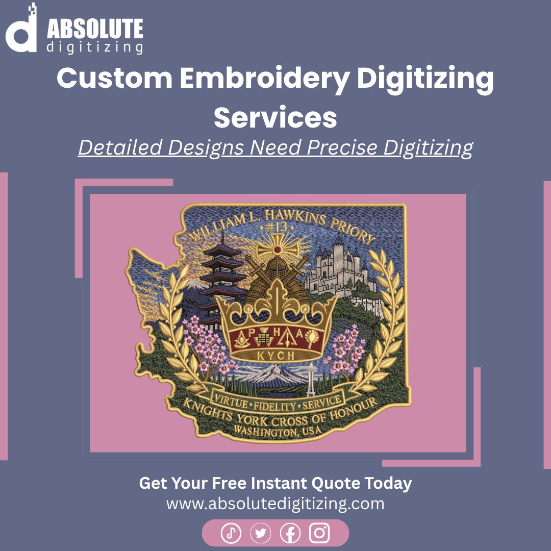 Emb_Digitizing's tweet photo. Complex emblems need smart stitch planning. This 138,290-stitch design keeps the crown, landmarks, florals, laurel branches, and fine lettering clear for embroidery. Need a crest or badge digitized for patches, uniforms, or jackets? Visit https://t.co/tMZWMlcmvo https://t.co/5VnCb4kGTJ