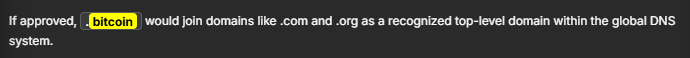 QuantDev113's tweet photo. This is actually kinda insane

After years of trying to secure the .bitcoin domain, it's finally coming into place. 

This is pretty huge news, and we'll be seeing a lot of tweets about it. 

This is the official .bitcoin cult

They are approving a domain for .bitcoin so it can be a new crypto version of .com
https://t.co/kBzptKVh6F