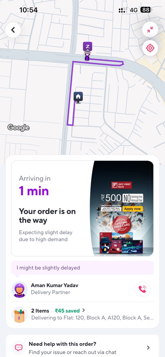 woppez's tweet photo. @ZeptoNow Your dark store is just across the road but the driver is not moving and not picking up the call.  I'm waiting for my order for 45mins. The support is of no use. What am I supposed to do ?? https://t.co/12NfYLtoTy