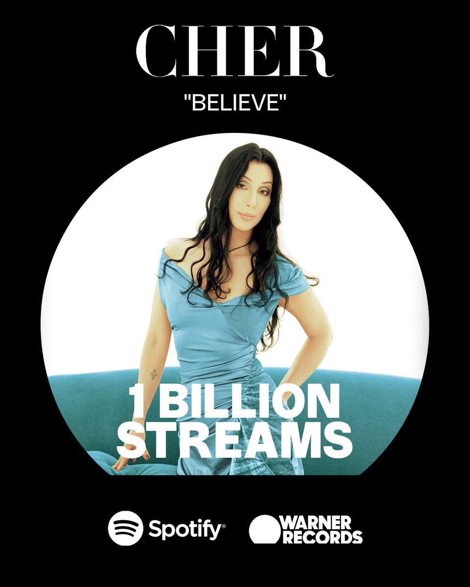 warnerrecords's tweet photo. Congratulations to @Cher for joining the Billions Club with "Believe" 🏆 https://t.co/wN7shChxzf