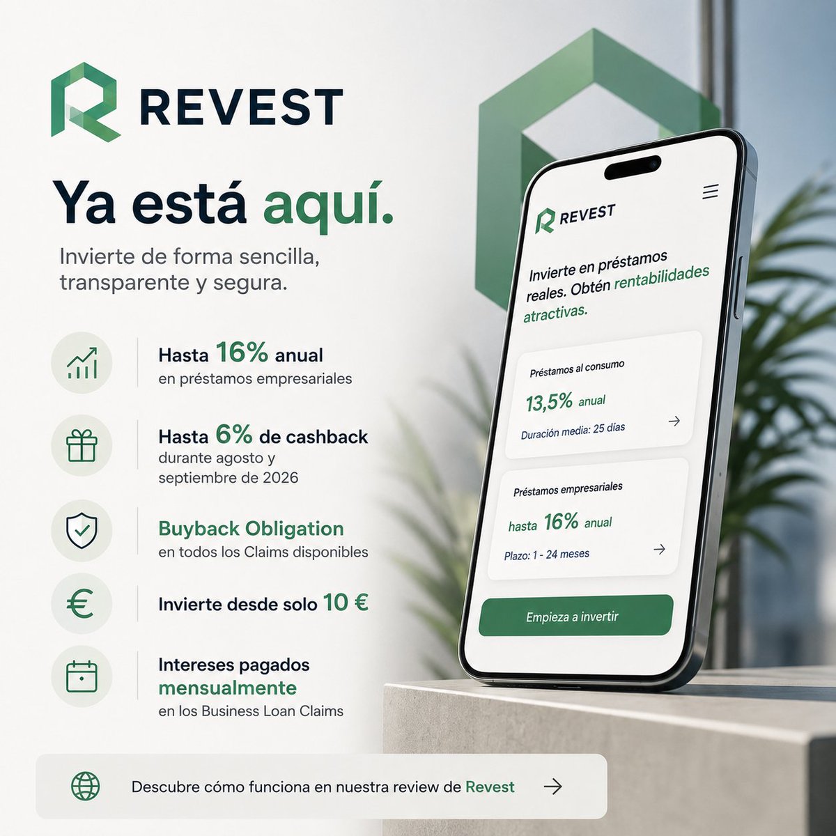 infocrowd_'s tweet photo. 🚀 ¡Revest ya está disponible!  

Una nueva plataforma de #crowdlending para diversificar tu cartera.  

💰Rentabilidad de hasta 16% anual 
🎁Hasta un 6% de cashback durante agosto y septiembre de 2026

Descubre nuestra review: https://t.co/JraCtHr3Df 

#P2P #Inversión #Revest https://t.co/yzTm74HPno