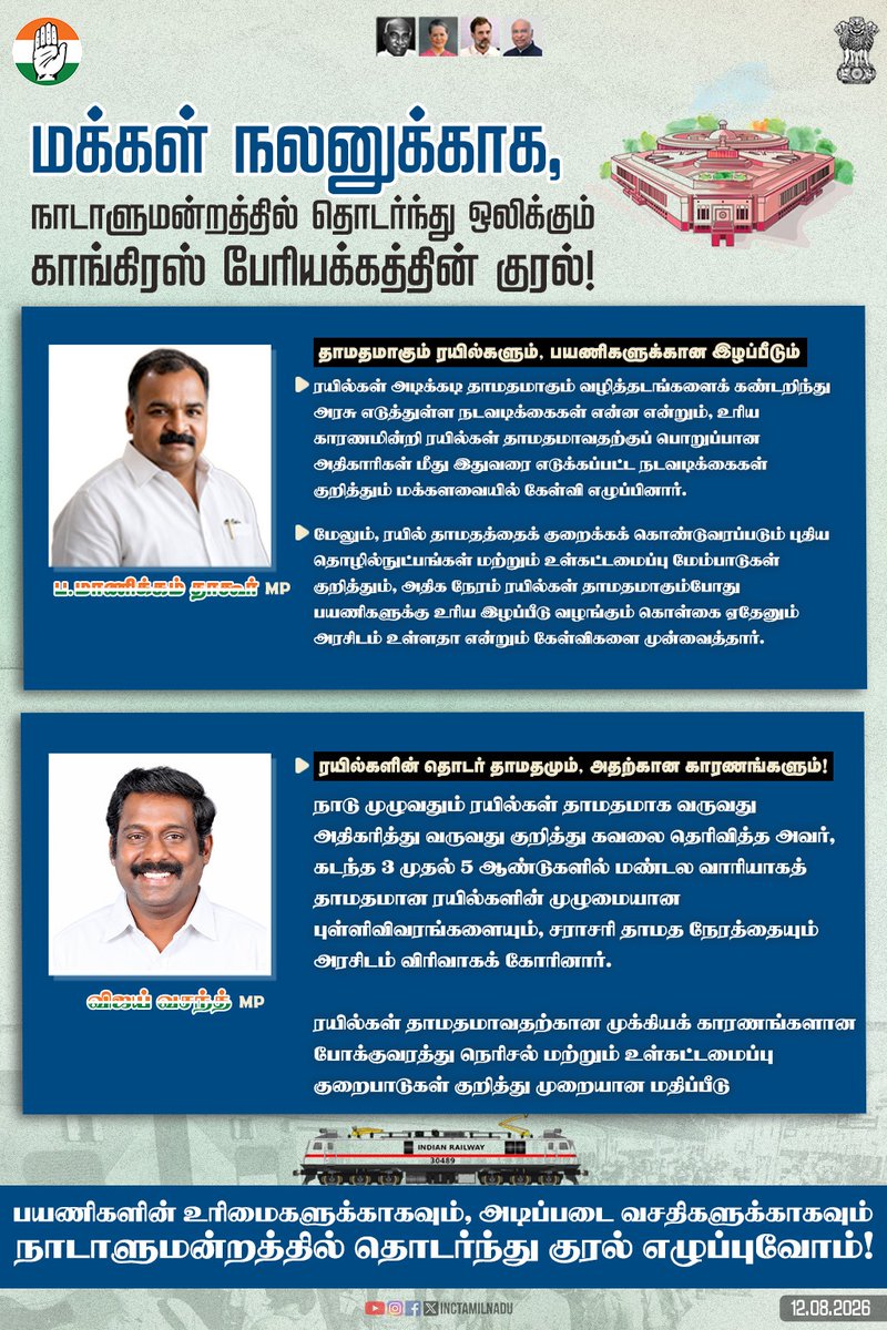 INCTamilNadu's tweet photo. மக்கள் நலனுக்காக நாடாளுமன்றத்தில் தொடர்ந்து ஒலிக்கும் காங்கிரஸ் பேரியக்கத்தின் குரல்.

#CongressinParliament https://t.co/QpVdkDm12R