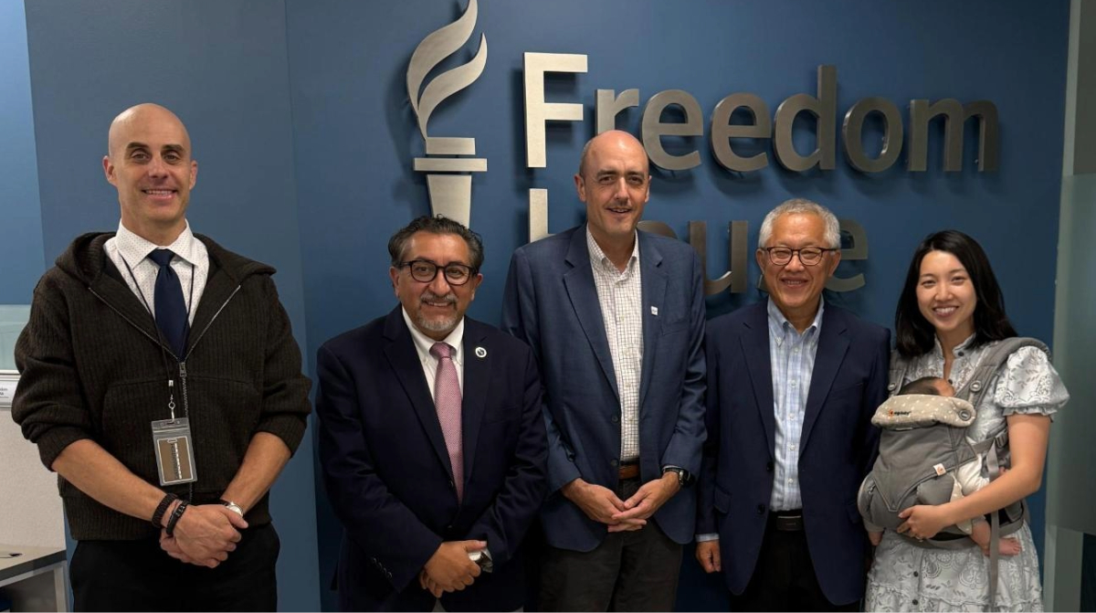 freedomhouse's tweet photo. Weeks ago, Pastor Ezra Jin was imprisoned in China for practicing and sharing his faith. Yesterday, we had the joy of welcoming him and his daughter @GraceJDrexel to Freedom House.

After advocating for Pastor Jin’s release through our #FreeThemAll program, it was especially meaningful to welcome him in person to our offices and celebrate his reunion with his family.

His release is a powerful reminder that sustained advocacy can make a difference. But the CCP continues to imprison people for exercising their fundamental freedoms, including eight other Zion Church leaders. We will keep pressing for their release and for the release of all political prisoners in China.