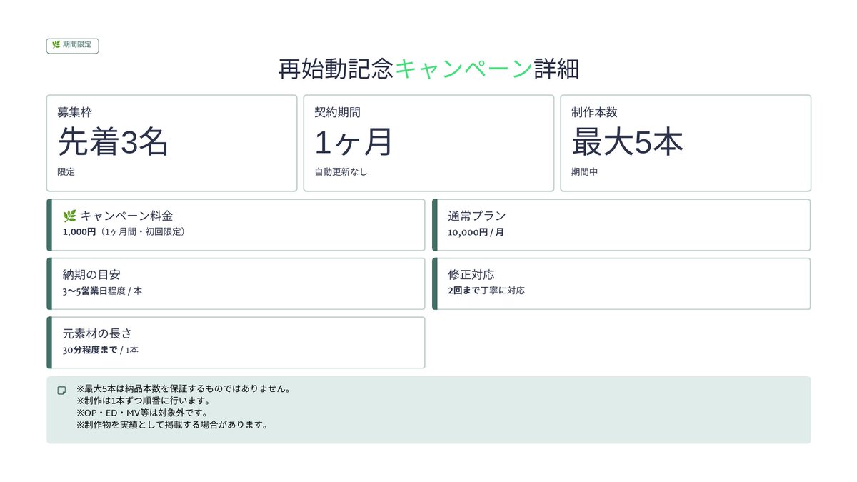 TyabanTime_'s tweet photo. 🍵再始動記念🍵

その記念にShortsサブスクが……

💥 10,000円 → 1,000円 💥

🎬 1ヶ月間・最大5本
👤 先着3名限定

VTuberさんの
「もっとShortsを出したい！」を応援します🍵

参加希望は
「CP参加希望」とDMしてください📩
#VTuber #動画編集 https://t.co/Wmv3LJF4G9