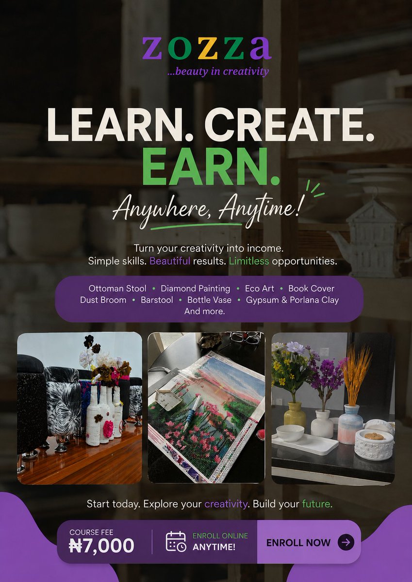 byzozza's tweet photo. Turn your creativity into income by learning practical eco-creative skills from anywhere, anytime.
🎉 Use code ECO50 to get 50% OFF and enroll for just ₦3,500. https://t.co/NPGloI5SDe
