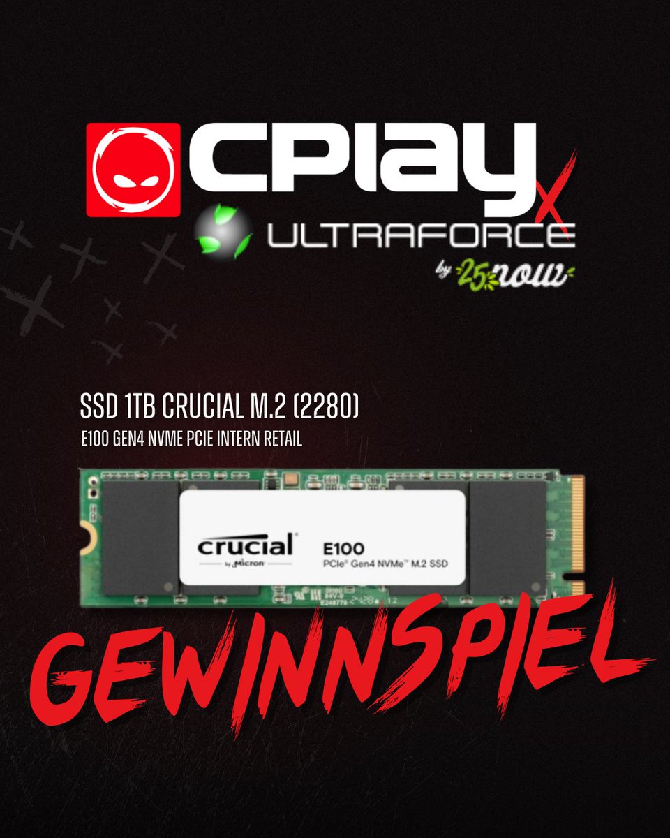 CPLAYgg's tweet photo. [#GEWINNSPIEL]
Zusammen mit @wwwultraforcede haben wir mal wieder was richtig schönes für euch!

Ihr könnt eine ✨1TB SSD (Crucial M.2 (2280))✨ gewinnen!

Alle Infos zur Teilnahme findet ihr hier:
➡️https://t.co/gYTdhF4Gju

Wir drücken die Daumen 🥳 #THESQUAD https://t.co/NtiMorRxSY