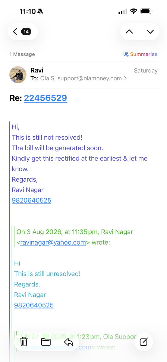ravinagars's tweet photo. All mails that have been exchanged. Awaiting action #ola #OlaCare https://t.co/8Q9wgdl25b