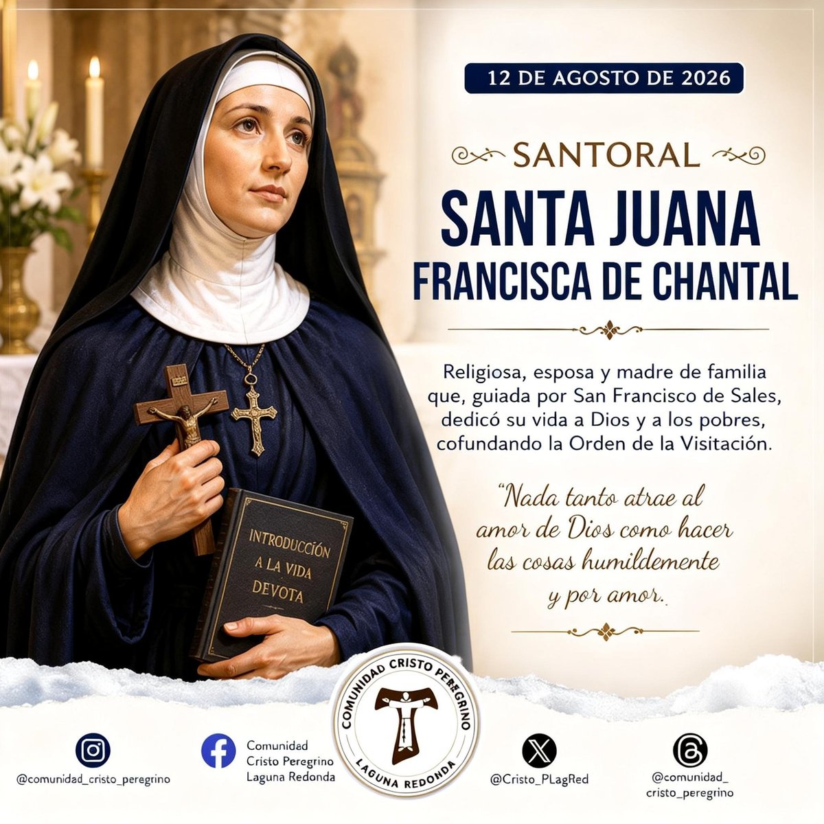 Cristo_PLagRed's tweet photo. 🙏 Hoy celebramos a Santa Juana Francisca de Chantal, ejemplo de fe, amor y servicio. Que su vida nos inspire a seguir a Jesús con un corazón generoso. ✝️🕊️ #Santoral #FeCatólica #SantaJuana https://t.co/sXDVqQLC65