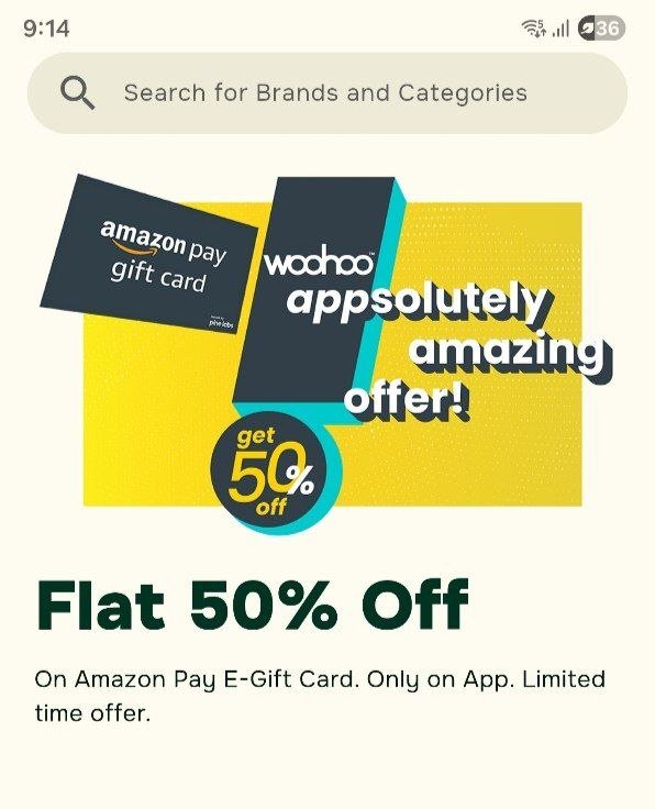 PlasticPaisa's tweet photo. 🔥 Woohoo Amazon Pay Loot!

₹20 Amazon Pay Gift Card @ just ₹10 🤯

👉 Woohoo App → 50% Amazon Pay Banner → Claim
🎟️ Code: AP50

⚡ 1x per account. Multiple accounts? Apply on each! 😎

#ccgeeks https://t.co/QFiE3l58JM