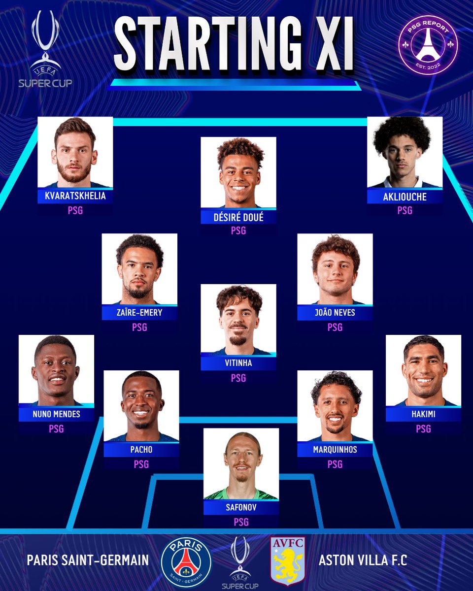 PSG_Report's tweet photo. 🔴🔵 𝐎𝐅𝐅𝐈𝐂𝐈𝐀𝐋 | PSG’s XI vs. Aston Villa F.C:

#UEFASuperCup | #PSGAVFC https://t.co/ykKlRqYj5I