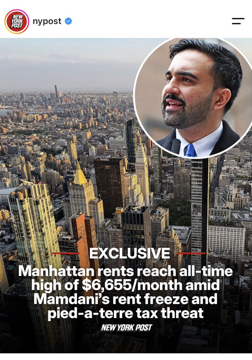 AXELKAISER's tweet photo. Los arriendos en Manhattan  llegan a su máximo histórico de precios, después de la genialidad socialista de Mamdani de congelar los precios de los arriendos. Pero son de izquierda, no les pidan que entiendan. En todos lados, lo único que hacen es fabricar miseria. https://t.co/l0BDZMXhKE