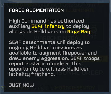 AdvancerAdva's tweet photo. Additional Information in regards to this Major Order!

A New Illuminate Subfaction, Vote Snatchers, has been sighted on RIRGA BAY!  

SEAF Infantry has deployed for support!

#Helldivers2 | #Helldivers | #Helldivers2GalacticWar https://t.co/LRrgcc7XFl