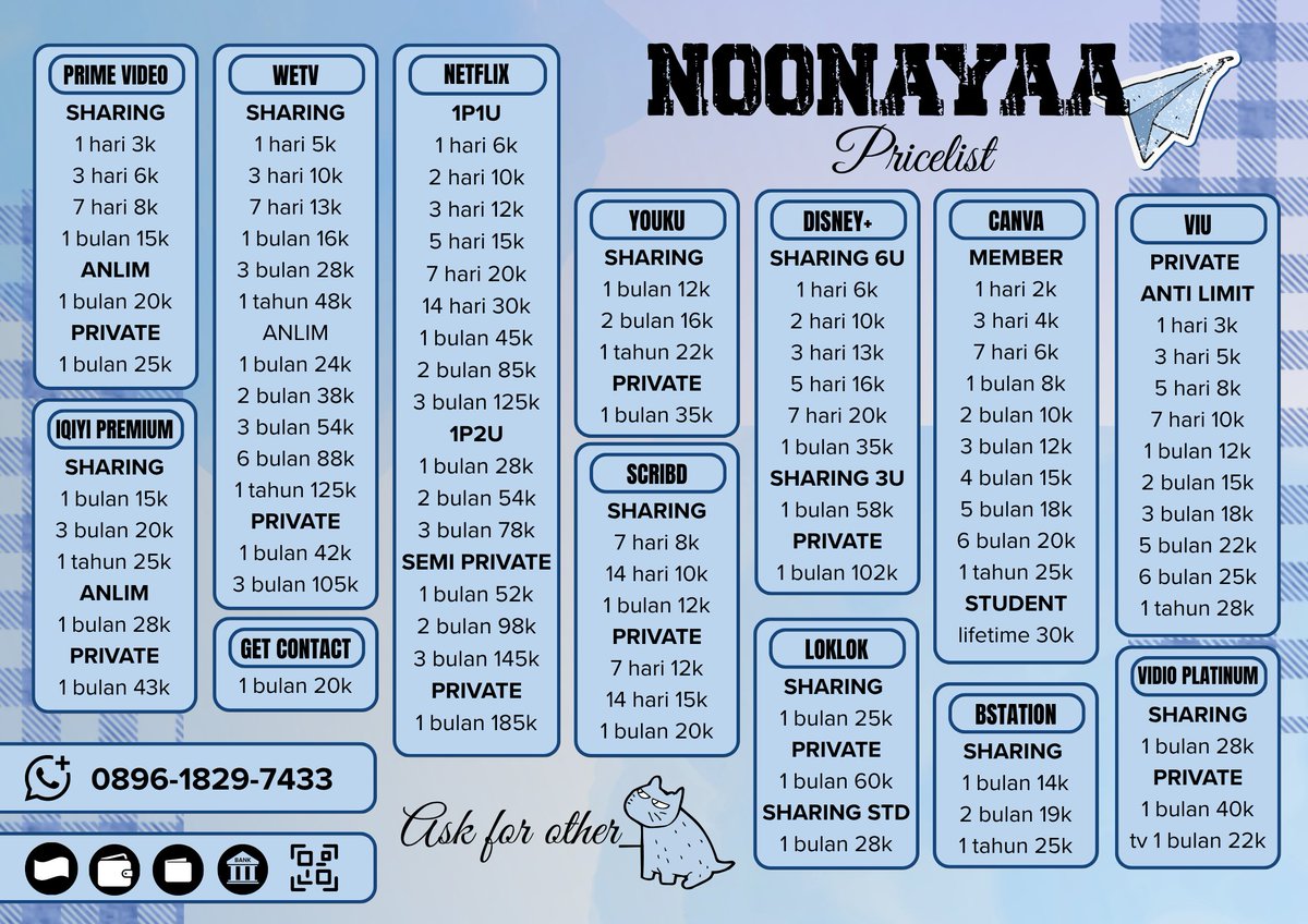 nebulamyy's tweet photo. hai haiii~
aku ada jual aplikasi premium nihh, dijamin amanah, murah, dan fast respon pastinyaaaa. Yuk langsung aja dm atau ke wa ya biar lebih fassttt~
lesgoowww🧚‍♀️
apk lain bisa tanyakan dulu yaa🌱
☎ https://t.co/MEVP93iU2r
#zonauang #zonajajan https://t.co/4qjChMBhhN