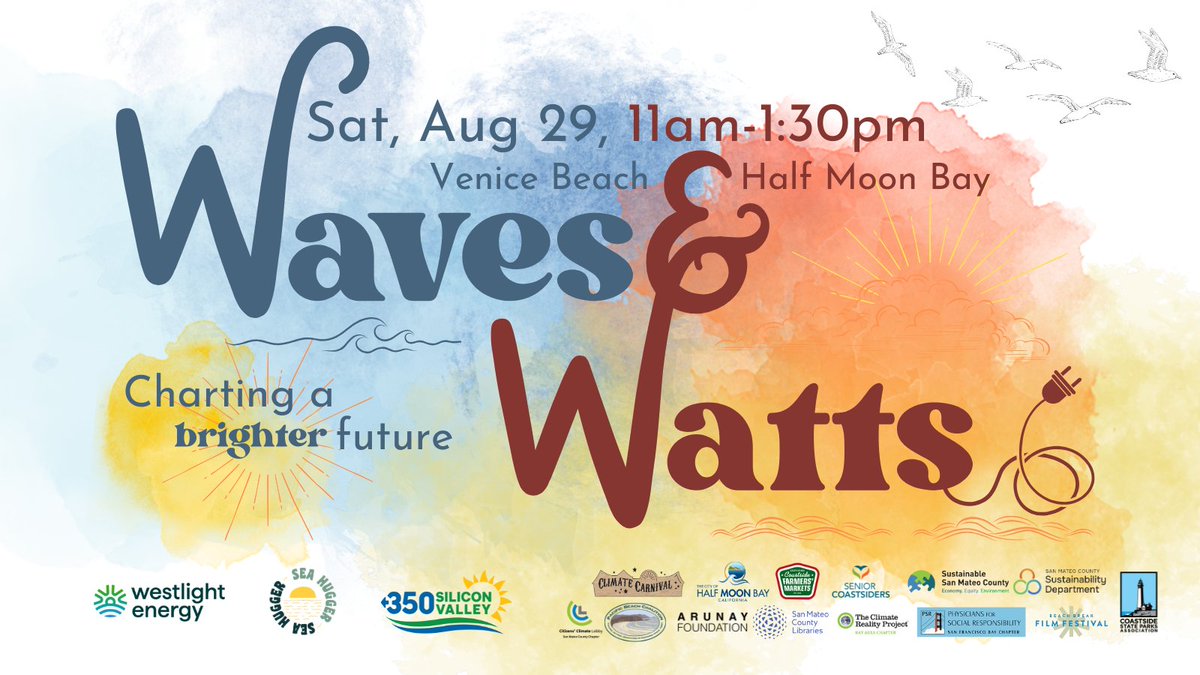 SustainSMC's tweet photo. Join us at Waves &amp; Watts—a fun, all-ages event focused on our climate and our oceans! We’ll have games, beach clean ups, &amp; so much more! 🌊

📅 Sat, Aug 23 | ⏰ 11 AM - 1:30 PM
📍 Venice State Beach near HMB 

Register for free👉: https://t.co/saKwDWokSq https://t.co/tVqK943I3T