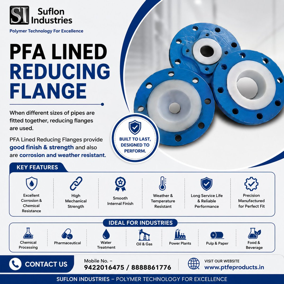 ptfeproducts's tweet photo. 🔧 PFA Lined Reducing Flanges — Built to Last!

✔ Corrosion Resistant
✔ High Strength
✔ Long Service Life
Ideal for Chemical | Pharma | Oil &amp; Gas | Water Treatment
📞 9422016475 / 8888861776
🌐 https://t.co/cEaz5tBxpk

#SuflonIndustries #PFALinedFlanges #IndustrialSolutions https://t.co/1Cyktixpl8