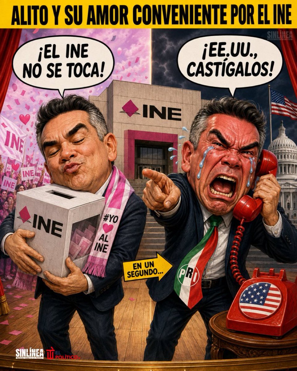 Jesus163429's tweet photo. 🚨Cuando el INE le da la razón:
“¡EL INE NO SE TOCA!”

Cuando le exige retirar acusaciones sin pruebas: “¡Auxilio, Estados Unidos!” 🇺🇸

Alito presume defender la soberanía, pero corre al extranjero para pedir que castiguen a mexicanos por aplicar leyes mexicanas. 

@SinLinea_Mx https://t.co/WMdjlWfkjW