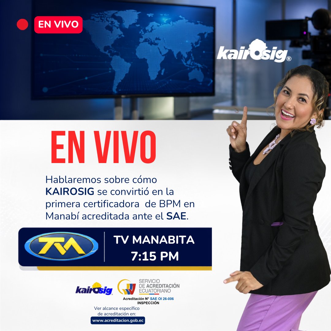 KairoSig's tweet photo. 📺 ¡NO TE LO PIERDAS!
🔴 Sintoniza TV MANABITA
🕢 7:15 PM
Conoce más sobre este proceso y el compromiso de KAIROSIG con la calidad y la acreditación.
#Kairosig #EnVivo #TVManabita #SAE #Acreditación #Manabí https://t.co/nsyBtwoCke