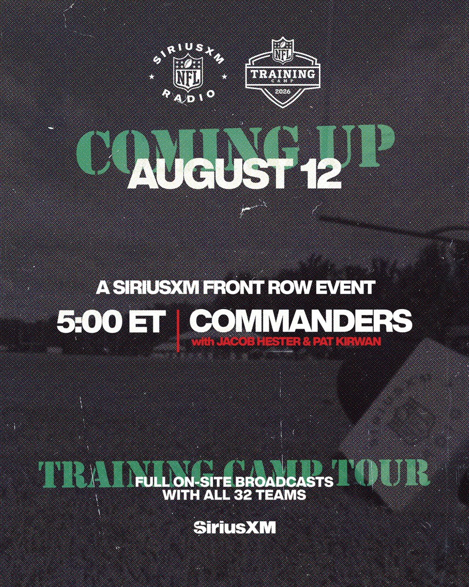 SiriusXMNFL's tweet photo. 🚨 PROGRAMMING ALERT 🚨

Catch this special @SiriusXM Front Row with the @Commanders from 5 until 7 PM ET!  You can hear this show anytime on the SiriusXM app 📱

📻 https://t.co/1S6vayal9l

#Commanders | #RaiseHail https://t.co/K32HFWfdFh