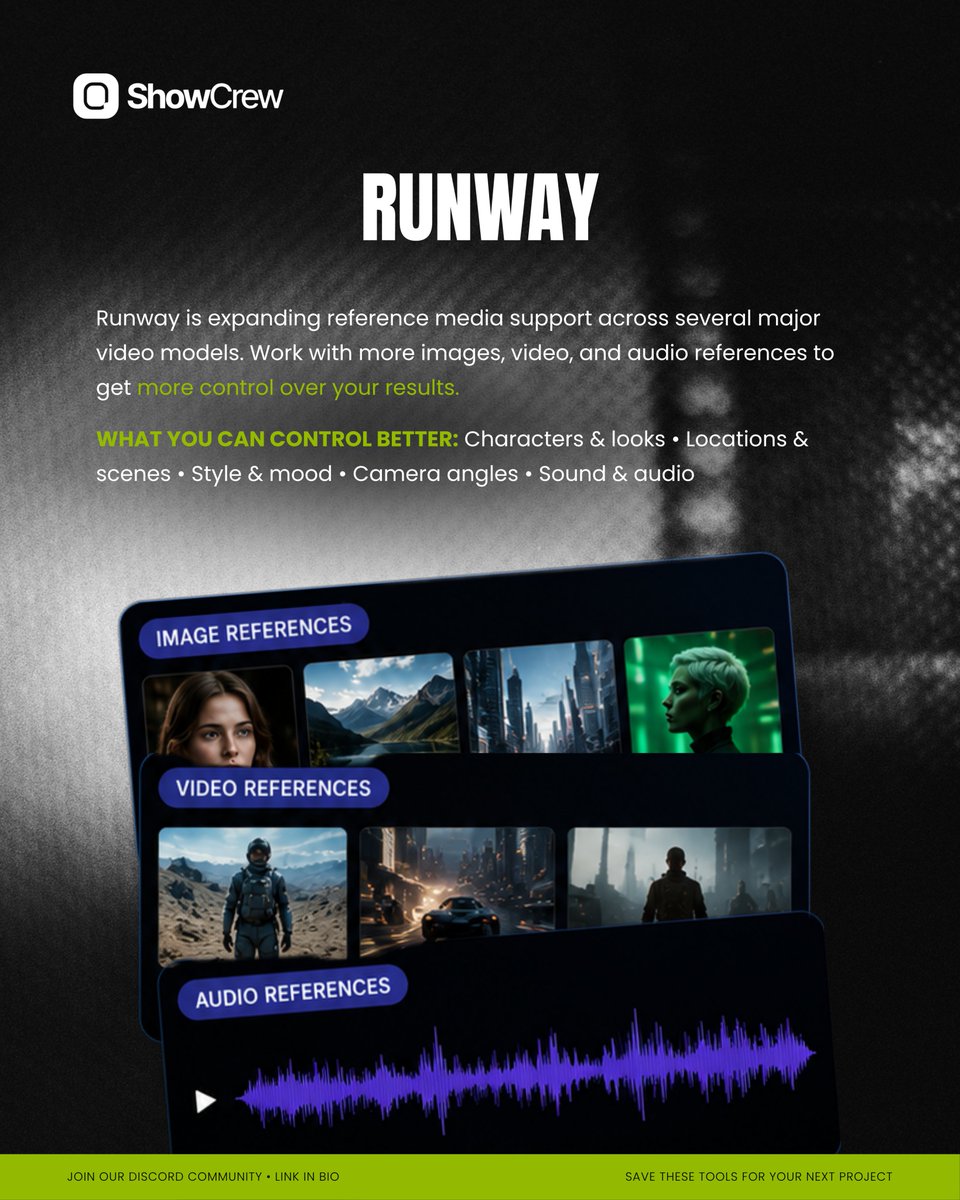 showcrew_'s tweet photo. 🚨 3 AI tools worth keeping on your radar.

Higgsfield, Runway, and Descript are bringing new updates across video generation, references, and editing.

Three tools. Three parts of the filmmaking workflow.

Save this for your next project. 🎬

#ShowCrew #AIFilmmaking #AICreators https://t.co/LbDy5b6H6s