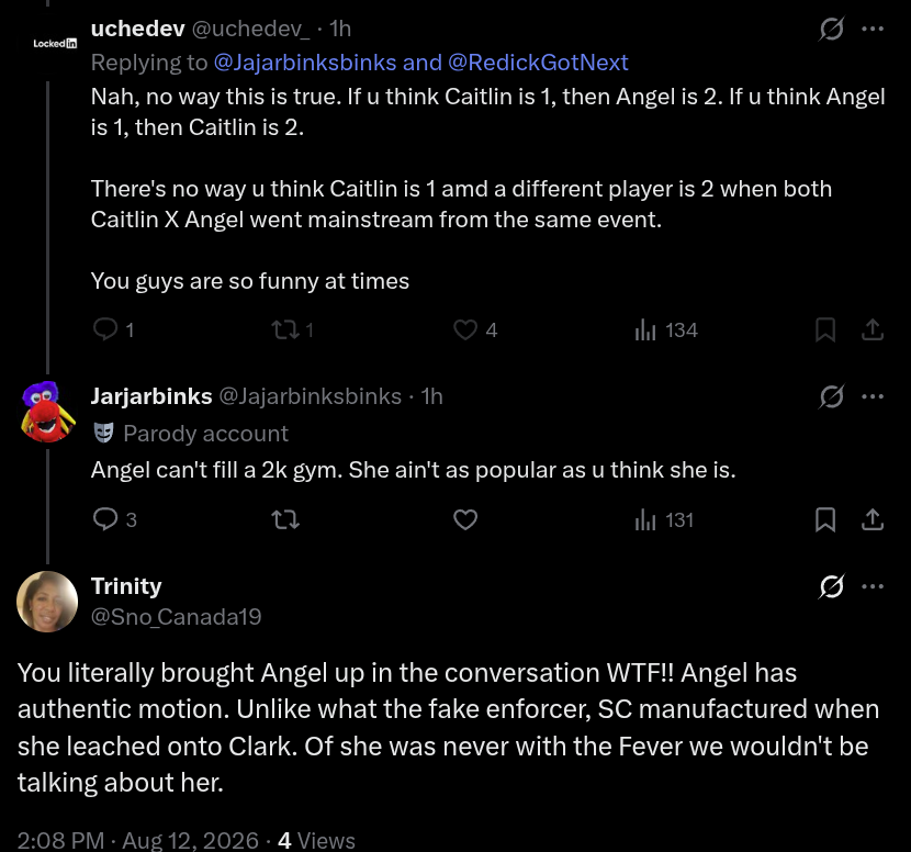 Jajarbinksbinks's tweet photo. @Sno_Canada19 @uchedev_ @RedickGotNext Can't you read and follow chronological order? Uchedev did. Only authentic motion is Caitlin and yes Sophie leeched of Caitlin as much as Angel did in College and pro. https://t.co/2jYlGhMc3f