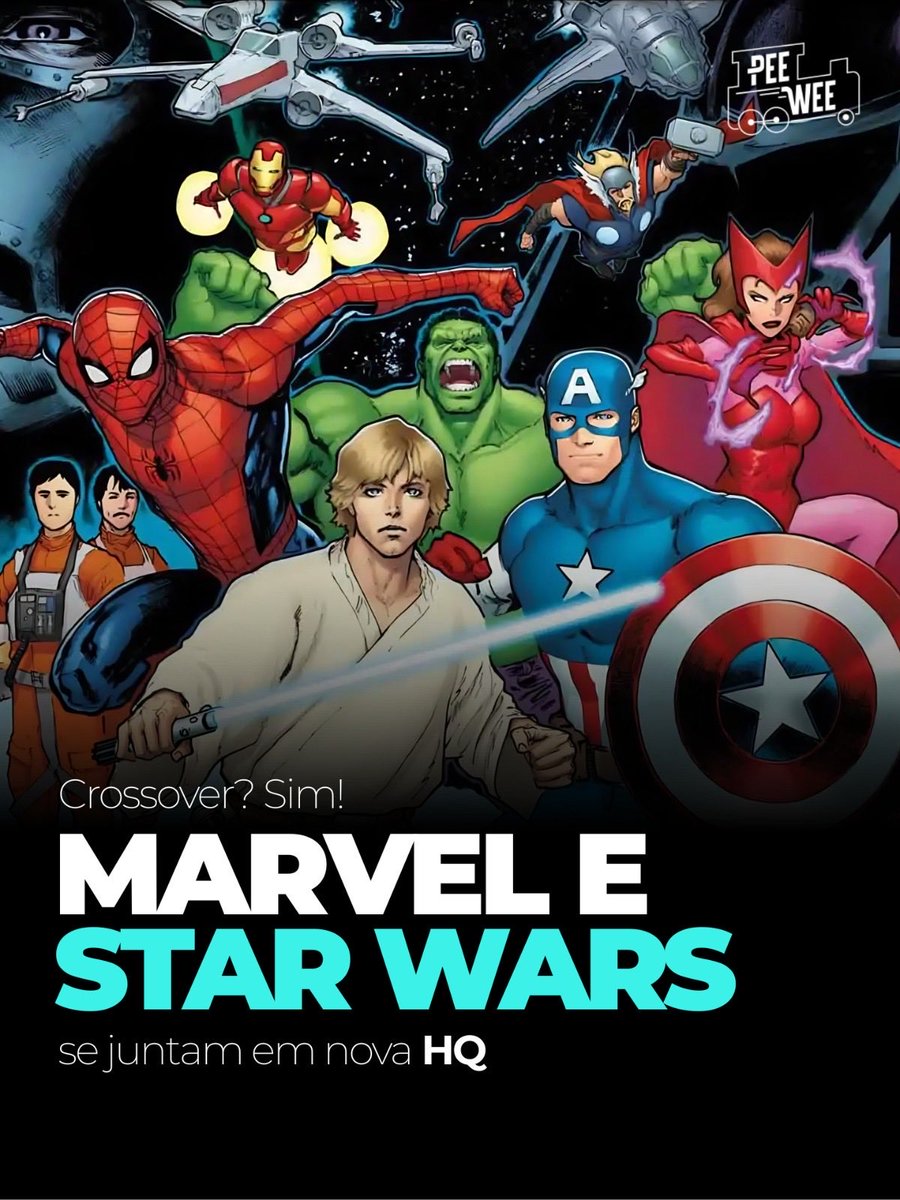 canalpeewee's tweet photo. É a Marvel, né pai??? 

A Marvel e a Lucasfilm anunciaram Star Wars/Marvel: Hope Assembles, o primeiro crossover oficial entre os dois universos!

A HQ terá 5 edições, escritas por Kevin Smith e com arte de David Marquez. Luke, Leia, Han, Chewbacca e Darth Vader vão parar na Terra-616 e encontrar personagens da Marvel como Homem-Aranha, Capitão América e Doutor Destino.

O primeiro número chega em janeiro de 2027, como parte das comemorações dos 50 anos de Star Wars.

A ideia que a galera imaginou desde criança virou HQ oficial. Gostaram? 👀