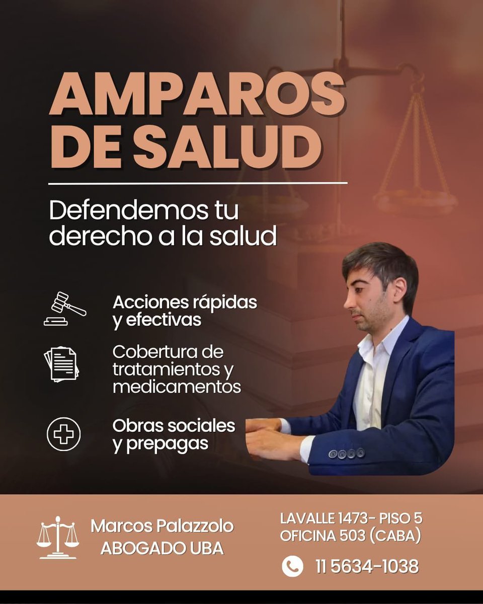 marcalpalazzolo's tweet photo. AMPAROS DE SALUD!
FACILIDAD DE PAGOS
Contacto
📞 1156341038
💼 Lavalle 1473, piso 5, oficina 503
📩 marcospalazzoloyasociados@gmail.com
#amparos #abogado #salud #estudiojuridico #asesoramientolegal #argentina https://t.co/A4V0JeMeNU