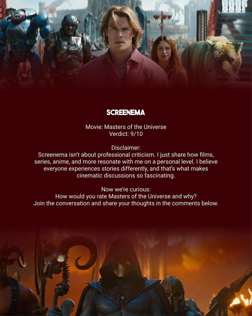 ScreenemaRates's tweet photo. How would you rate Masters of the Universe? Share your thoughts below!
#FilmReview #MovieReview #MastersoftheUniverse #FilmCritique #MovieDiscussion https://t.co/A1tOaBiboh