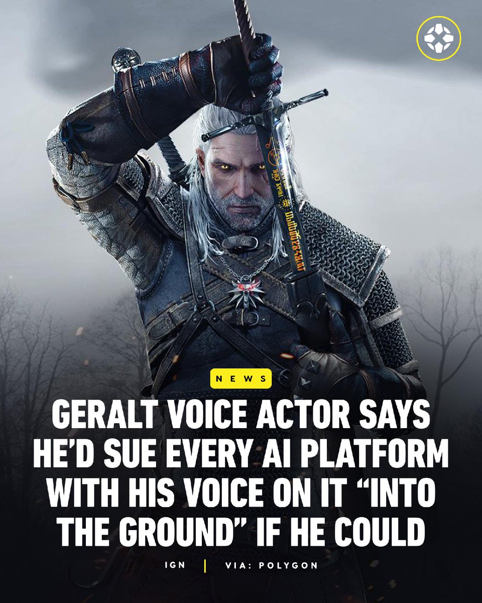 IGN's tweet photo. Doug Cockle, the voice behind The Witcher’s Geralt, has hit out at AI platforms that feature his voice, saying, "there are people behind these voices. They’re not just digital imprints.” https://t.co/6KoF4t1cTy https://t.co/cPAtbvlTw9