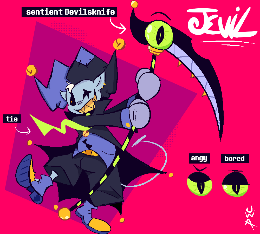uwas_art_dump's tweet photo. In my headcanon, after the Fun gang defeated Jevil, he willingly went to castle town and became their mentor along with Seam (old man yaoi!!!11!)

full character sheet coming later
#DELTARUNE #JEVIL #DELTARUNEFANART https://t.co/krNPea76xF